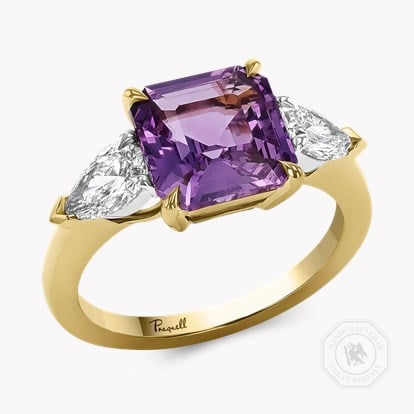 Octagonal Cut 3.54ct Madagascan Purplish-Pink Sapphire and Diamond Ring in 18ct Yellow Gold and Platinum