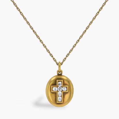 Victorian Cushion Cut Diamond Locket Pendant In Yellow Gold