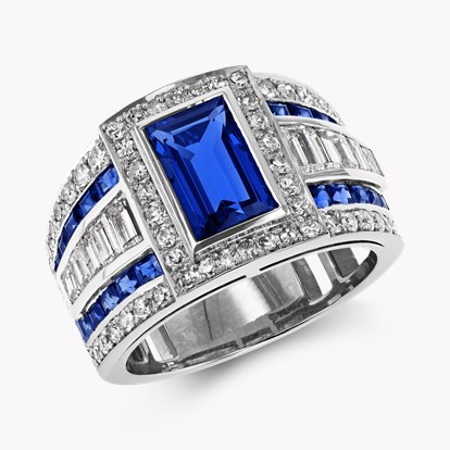 Art Deco Inspired Blue Sapphire Ring 4.44ct in Platinum