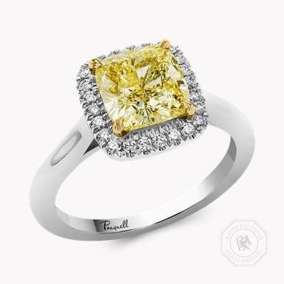 Cushion Cut 2.57ct Fancy Yellow Diamond Cluster Ring in Platinum