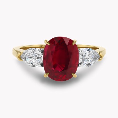 Oval Cut 3.02ct Madagascan Ruby and Diamond Ring in 18ct Yellow Gold and Platinum
