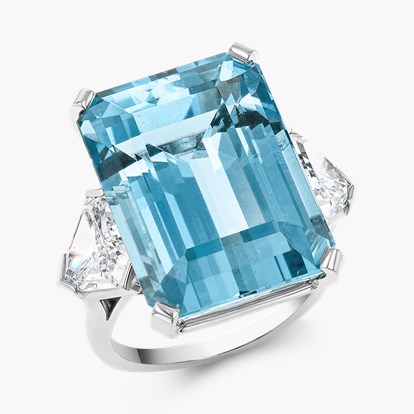 Octagonal Cut 24.60ct Aquamarine and Diamond Dress Ring