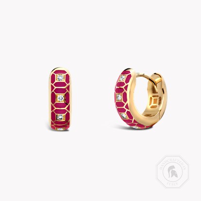 Revival Enamel and Diamond Earrings 0.14ct in 18ct Yellow Gold