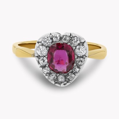 Victorian Antique Cushion Cut 0.55ct Ruby and Diamond Ring
