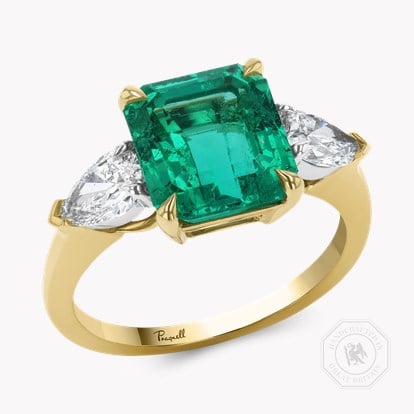 Masterpiece 3.718ct Octagonal Cut Colombian Emerald and Diamond Ring in 18ct Yellow Gold and Platinum