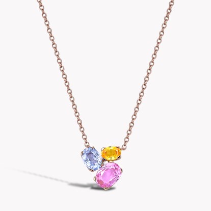 Rainbow Fancy Sapphire Three-Stone Pendant 2.50ct in 18ct Rose Gold