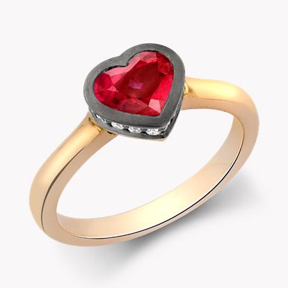 Legacy 1.07 Heartshape Ruby Solitaire Ring in 18ct Rose and Blackened White Gold