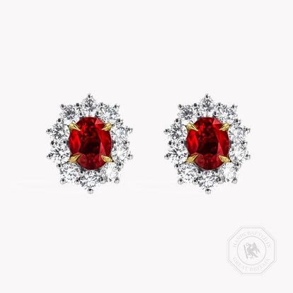 Oval Cut Ruby and Diamond Cluster Earrings