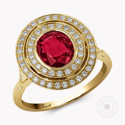 Burmese 1.71ct Ruby and Diamond Target Ring in 18ct Yellow Gold