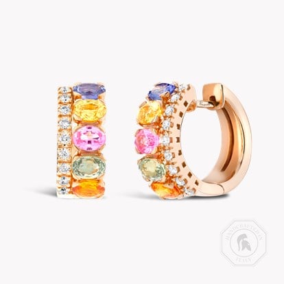 Rainbow Sapphire & Diamond Hoop Earrings 2.29ct in 18ct Rose Gold