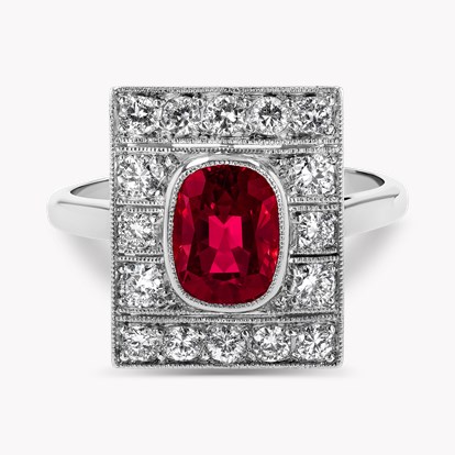 Art Deco 1.30ct Burmese Ruby and Diamond Plaque Ring