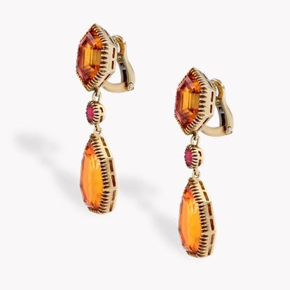 Hexagonal Cut 26.81ct Verdura Citrine and Garnet Byzantine Drop Earrings
