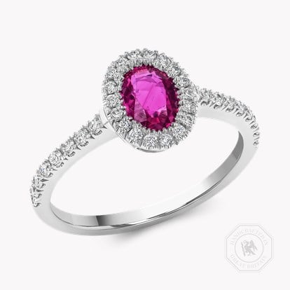 Oval Cut 0.80ct Ruby and Diamond Ring in Platinum