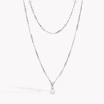 Edwardian Briolette Cut Diamond and Pearl Long Necklace