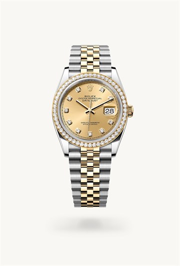 Datejust 36 * Oyster, 36 mm, Oystersteel, yellow gold and diamonds with a Bright black set with diamonds Set with diamonds bezel and Jubilee, five-piece links bracelet