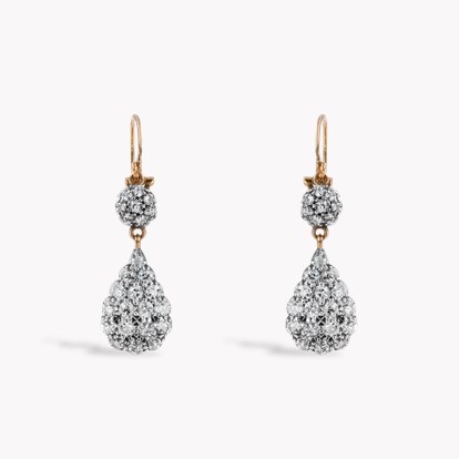 Old Cut Diamond Cluster Drop Earrings in Silver & 18ct Yellow Gold