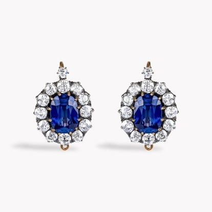 Victorian 8.70ct Sri Lankan Sapphire and Diamond Cluster Earrings