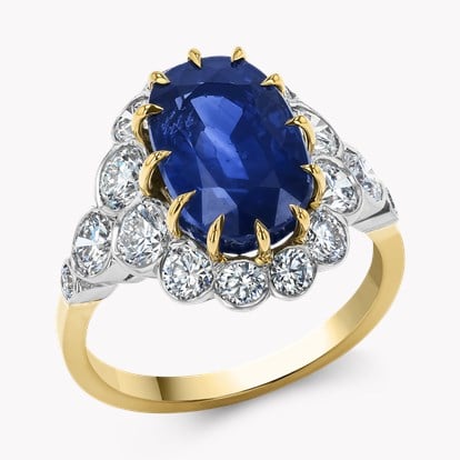 Oval Cut 6.63ct Sapphire and Diamond Cluster Ring in 18ct Yellow Gold and Platinum