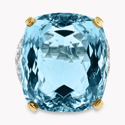 Cushion Cut 33.20ct Aquamarine and Diamond Solitaire Ring
