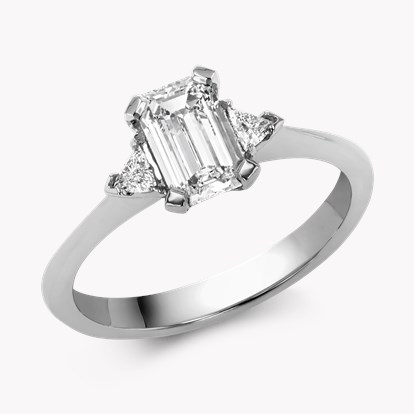 Emerald and Trillion Cut Diamond Ring 0.66cts in Platinum