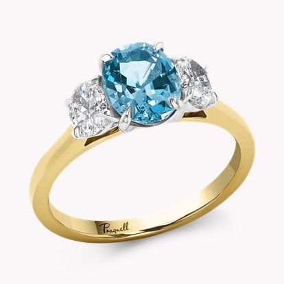 Lukusuzi 1.28ct Aquamarine and Diamond Three Stone Ring in 18ct Yellow Gold