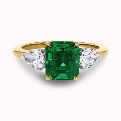 Octagon Cut 2.17ct Brazilian Emerald and Diamond Three Stone Ring