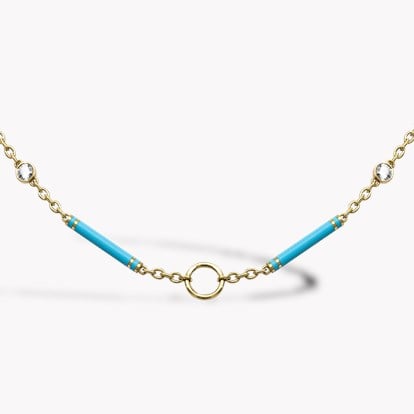 Brilliant Cut 0.96ct Diamond Turquoise Enamel Barrel Link Chain