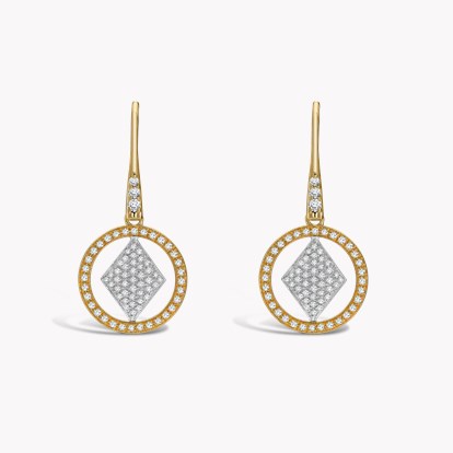 Lady Luck Diamond Drop Earrings in Yellow and White Gold