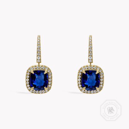 Cushion Cut 4.07ct Sri Lankan Sapphire and Diamond Drop Earrings
