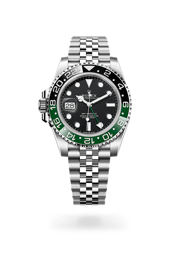 GMT-Master II * Oyster, 40 mm, Oystersteel with a Black Bidirectional rotatable 24-hour graduated bezel. Two-colour green and black Cerachrom insert in ceramic, moulded numerals and graduations bezel and Oyster, three-piece solid links bracelet