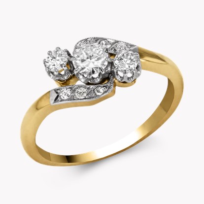 Edwardian Inspired 0.26ct Diamond Three Stone Diagonal Ring in 18ct Yellow Gold and Platinum