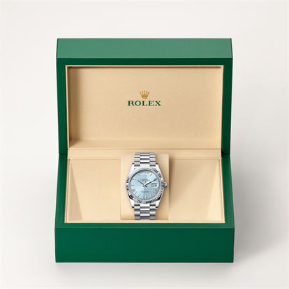 Day-Date 36, Oyster, 36 mm, platinum watch inside presentation box
