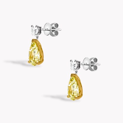 Pear Shaped 3.04ct Fancy Yellow Diamond Drop Earrings