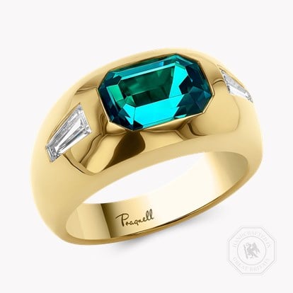 Stellar 2.71ct Namibian Indicolite Tourmaline and Diamond Bombe Ring in 18ct Yellow Gold 