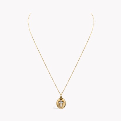 Victorian Cushion Cut Diamond Cross Locket Pendant