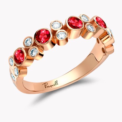 Bubbles Ruby and Diamond Band Ring 0.96ct in 18ct Rose Gold