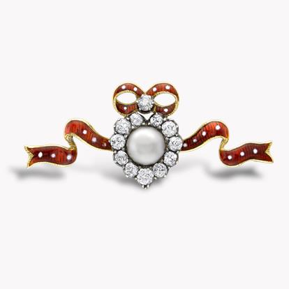 Belle Epoque Natural Pearl & Diamond Brooch 0.35ct in Silver & Yellow Gold