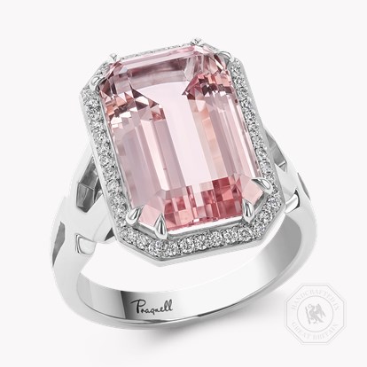 Octagonal Cut 7.14ct Morganite and Diamond Ring in 18ct White Gold