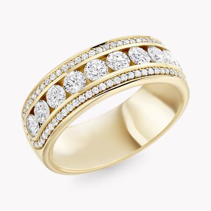 Round Brilliant Cut Diamond Three-Row Ring 1.35ct in 18ct Yellow Gold