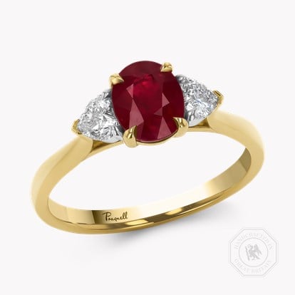 Oval Cut 1.26ct Burmese Ruby and Diamond Ring in 18ct Yellow Gold and Platinum