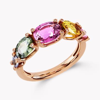 Rainbow Fancy Sapphire Five Stone Ring 4.22ct in 18ct Rose Gold