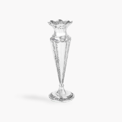 Silver Tapered Vases with Ornamental Decoration
