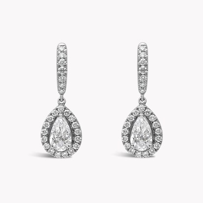 Pear Diamond Halo Drop Earrings 1.40ct in Platinum
