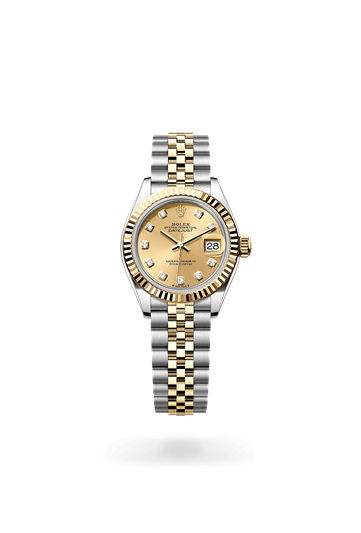 Lady-Datejust * Oyster, 28 mm, Oystersteel and yellow gold with a Silver set with diamonds Fluted bezel and Jubilee, five-piece links bracelet