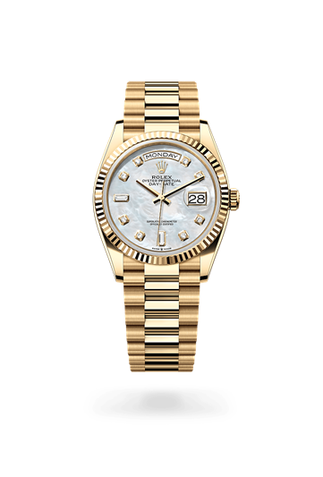 Day-Date 36 * Oyster, 36 mm, yellow gold with a Champagne-colour Fluted bezel and President, semi-circular three-piece links bracelet