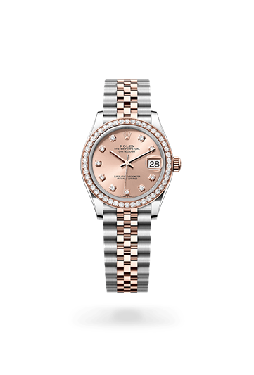 Datejust 31 * Oyster, 31 mm, Oystersteel, Everose gold and diamonds with a White mother-of-pearl set with diamonds Diamond-set bezel and Jubilee, five-piece links bracelet