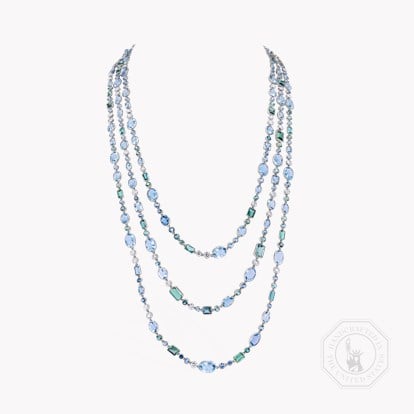 Masterpiece 58.07ct Aquamarine, Tourmaline, and Diamond Necklace in Platinum