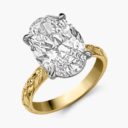 Masterpiece Apple Blossom Setting Oval Cut Diamond Ring 5.90ct in 18ct Yellow Gold and Platinum
