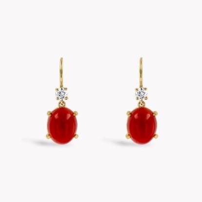 Cabochon Cut Agate and Diamond Drop Earrings in 18ct Yellow Gold