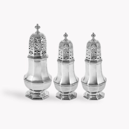 Silver George I Three Piece Sugar Casters Set Sam Weldon, 1725